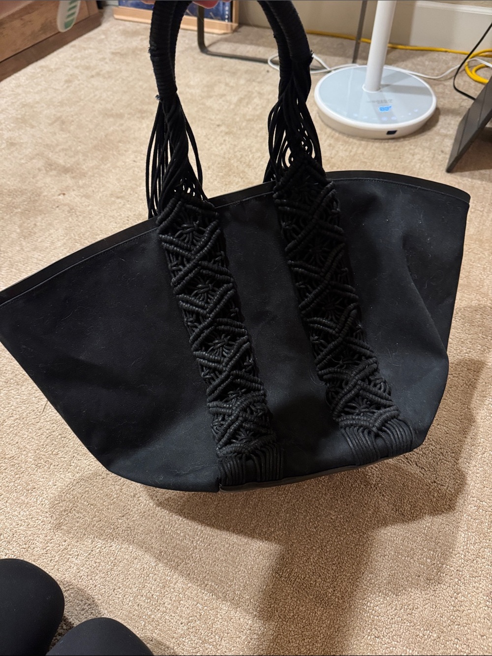 Rebecca Minkoff Black Macramé Handle Tote